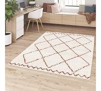 BALTA Tappeto berberer Shaggy stile geometrico, 120 x 170 cm, morbido e confortevole, facile da pulire, 100% polipropilene, spessore 30 mm, bianco - terracotta