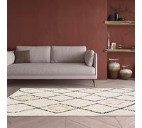 BALTA Tappeto da salotto Berbero, Tappeto Shaggy design geometrico, Morbido e Confortevole, Facile da Pulire, Spessore 30 mm, 100% Polipropilene di alta qualità, 160x230 cm, Crema - Nero - Arancione