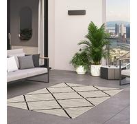 BALTA Tappeto esterno, Tappeto Tessuto Piatto ideale per l'uso esterno sulla terrazza o interno in un salone - camera da letto, stile berbero, Polipropilene, 120 x 170 cm, Bianco - Nero