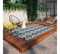 BALTA Tappeto esterno, Tappeto Tessuto Piatto ideale per l'uso esterno sulla terrazza o interno in un salone - camera da letto, effetto Piastrella di Cemento, Polipropilene, 80 x 150 cm, Blu