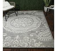 BALTA Tappeto esterno, Tappeto Tessuto Piatto ideale per l'uso esterno sulla terrazza o interno in un salone - camera da letto, Tessitura Meccanica, Stile Vintage, Polipropilene, 160 x 225 cm, Grigio