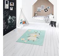 BALTA Tappeto per bambini a pelo corto, rettangolare, ideale per la cameretta dei bambini, per la sala giochi, facile da pulire, antimacchia, in polipropilene, 120 x 170 cm, blu, multicolore