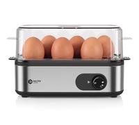 Balter Home Cuociuova per 6 Uova, Acciaio Inossidabile - Egg Cooker con 3 Gradi di Durezza (Morbido, Medio, Duro), Misurino con Portasuova, Ciotola Omelette & Segnale, 385 W, Compatto - Argento