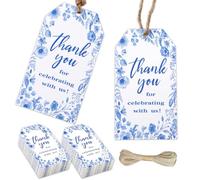 Balterever 50 etichette per bomboniere con scritta "Thank You for Celebrating with Us" "Something Blue Before I Do Bridal Shower", blu polvere, etichette di ringraziamento per matrimoni, baby shower,