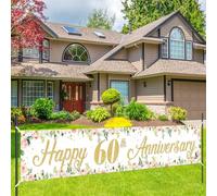 Balterever Banner per 60° anniversario Decorazione Happy 60th Anniversary Yard Banner 60° anniversario di matrimonio Floreale Yard Sign Banner per 60 anni Diamante Anniversario di Matrimonio Fornitura