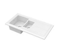Balterley Lavello da cucina in ceramica con scolapiatti e foro di troppopieno, vasca da 101 cm, lavello da cucina bianco in argilla refrattaria, 1,5 lavelli reversibili con scolapiatti scanalato, 1010