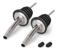 BALTRE Speed - 2 beccucci versatori in acciaio inox, per bottiglie di vino, olio d'oliva e aceto, con beccuccio affusolato, adatti per bottiglie di circa 1,9 cm, con tappi antipolvere sigillati