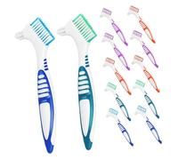 Baluue 12pezzi Spazzolino Per Protesi Dentarie Doppia Testina Da Spazzolino Rigido Per Pulizia Profonda Di Dentiere e Apparecchi Di Contenzione Impugnatura Ergonomica Per Anziani Kit Da v