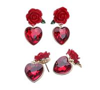 Baluue 2 Paia Orecchini Donna a Bottone a Cuore e Fiore in Argento 925 Simil Rubino e Rosa Rossa Gioielli per le Donne per Feste Cerimonie e Uso Quotidiano