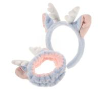Baluue 2pezzi Cute Plush Deer Antlers Headband for Women Soft Facial Cleansing Spa Headband Set Fuzzy Animal Ear Hairband for Makeup and Face Wash