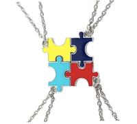 Baluue 4 Pezzi Collana di Amicizia in Lega Ciondolo Puzzle Patchwork a Quattro Petali, Design Creativo e Colorato, Comoda da Indossare per Migliori Amici