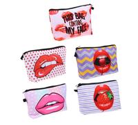Baluue 5pezzi Pochette Cosmetiche Con Stampa Di Labbra Rosse Organizer Per Make-up e Toilette Borsa Da Viaggio Elegante e Leggera Per Donne