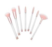 Baluue 7pezzi Pennelli Trucco Trasparenti Cristallo Con Manico Vuoto Strumenti Di Bellezza Con Tubo Trasparente e Manico Rosa Oro Setole Bianche Per Makeup Professionale e Quotidiano