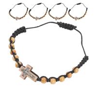 Baluue Bracciale Rosario Unisex con Croce in Legno e Lega, Regolabile per Battesimo e Servizi in Chiesa, Confezione da 5 Pezzi, Stile Fashion Adatto a Tutte le Misure del Polso