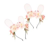 Baluue Cerchietto Orecchie di Coniglio 2 Pezzi Rosa, Design Floreale Realistico, Facile da Indossare e Confortevole per Cosplay e Celebrazioni di Pasqua