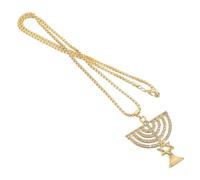 Baluue Collana Ebraica di Hanukkah Ciondolo Menorah a 9 Braccia e Stella di David in Strass Girocollo Cristallo Unisex per Festa Religiosa e Regalo Chanukkah