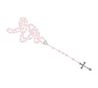 Baluue Collana Rosario con Perle Rosa e Croce Religiosa Collana Fili di Perle per Donne Gioielli Eleganti per Preghiera e Occasione Speciale