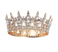 Baluue Corona da Sposa in Lega Strass Bianco, Corona per Donne e Damigelle D'onore, Accessorio Elegante per Matrimoni e Feste, Fascia per Chioma Barocca Grande Color Oro