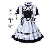 Baluue Costume da Cameriera Donna Halloween Cosplay Grembiule, Tiara e Accessori, Abito Poliestere Morbido per Feste Maschere e Serate Tema