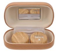 Baluue Custodia Lenti a Contatto Da Viaggio Specchio Integrata Anello Anti-perdita in Pelle Effetto Legno Marrone Chiaro Per Organizzare e Proteggere Le Lenti in Mobilità