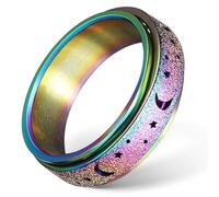 Baluue Fidget spinner da donna, in acciaio inossidabile al titanio, con superficie lavorata a sabbia, con luna, stella, colorata, misura 6, diametro interno 1,7 cm