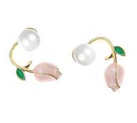 Baluue Orecchini a Bottone da Donna a Forma di Fiore Tulipano Perle Rosa, Gioielli Floreali Leggeri e Delicati per Feste, Matrimoni e Regali Speciali