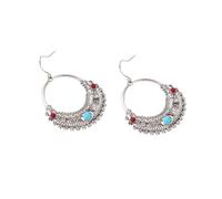 Baluue Orecchini Pendenti Vintage a Bottone Cavo Intaglio Retrò Mezza Forma Turchese, Gioielli da Donna Eleganti per Uso Quotidiano e Regali Speciali