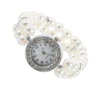 Baluue Orologio da Polso Donna con Bracciale Elastico Doppio Ordine di Perle Finte e Strass Decorativi, Accessorio Moda Natalizia Elegante per Polso Regolabile e Regalo Speciale