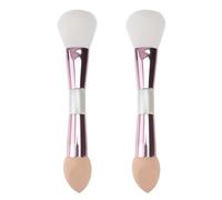 Baluue Pennello Trucco Doppio 2 Pezzi Setole in Fibra Artificiale e Spugna Morbida, Multifunzionale per Contouring e Illuminazione, Portatile per Make Up Professionale e Quotidiano