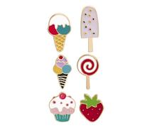 Baluue Set 6 Spille Kawaii Gelato e Lecca-lecca Colorate, Spilla Cibo Cartone Animato, Accessorio Estivo Leggero per Abbigliamento, Zaini e Feste di Compleanno