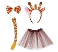 Baluue Set Cerchietto Orecchie e Corna Costume Giraffa per Bambine Gonna Tutu in Poliestere Coda e Fiocco, per Spettacoli Scolastici e Travestimenti