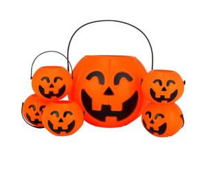 Baluue Set di 6 Secchielli in Plastica a Forma di Zucca per Halloween, Secchielli a Forma di Zucca con Manico per Dolcetto O Scherzetto Dei Bambini, Mini Cestini Decorativi Rotondi.