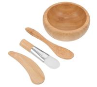 Baluue Set Maschere Viso 4 Pezzi Ciotola in Legno, Pennello, Bastoncino e Cucchiaio Accessori per Skincare e Trattamenti Estetici Fai da Te Stili multipli