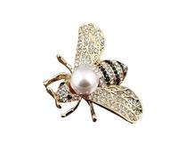 Baluue Spilla Ape 3d in Lega Perla Bianca e Strass, Accessorio Creativo e Bello per Donna, per Feste come Compleanni e Natale, Colore Oro