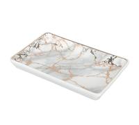 Baluue Vassoio Portaoggetti per Cosmetici in Ceramica Effetto Marmo Dorato Contenitore da Tavolo per Articoli da Toeletta Bagno Organizer Compatto e Resistente per Lavabo e Balcone