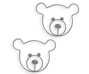 Balvi Appendino Parete The Cat Colore Grigio Set di 2 Appendiabiti con Forma di Testa di Orso Ferro