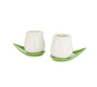 Balvi Set di Tazze da caffè Tulip Colore Bianco/Verde 2 Tazze a Forma di Tulipano e 2 Piatti a Forma