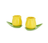 Balvi Set di Tazze da caffè Tulip Colore Giallo/Verde 2 Tazze a Forma di Tulipano e 2 Piatti a Forma