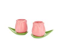 Balvi Set di Tazze da caffè Tulip Colore Rosa/Verde 2 Tazze a Forma di Tulipano e 2 Piatti a Forma di