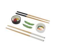 Balvi Set Sushi Oishii Colore Bianco/Nero Contenitori di soia a Forma di Sushi Roll con Supporto in s