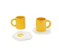 Balvi Set tazzine da cafè Sunny Side Up Due tazze con piattini a forma di uovo fritto Ceramica