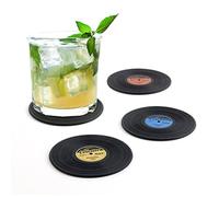 Balvi Sottobicchieri The Coaster Colore Nero Set di 4 sottobicchieri a Forma di Disco in Vinile in Si