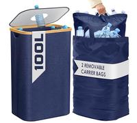 BAM BOO BOX Contenitore raccolta differenziata 100L con 2 borse - Bidoni differenziata da interno per immondizia e bottiglie vuote - Cestini raccolta differenziata cucina (Blu)