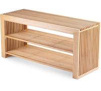 BAM BOO BOX Panca Scarpiera da Ingresso con Seduta e 2 Ripiani in Bambù - Scarpiera Ingresso 90x33x43cm, Porta Scarpe da Entrata in Legno, Raccogliscarpe Bassa e Lunga per Corridoio | Capacità 250kg