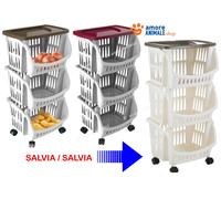 Bama Folia Tidy Carrello 3 Scomparti Piani Frutta Con Ruote Porta Frutta Tortora