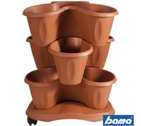 Bama Trifoglio SET 3 VASI in RESINA e SOTTOVASO con RUOTE da GIARDINO TERRACOTTA