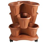 Bama Trifoglio SET 3 VASI in RESINA e SOTTOVASO con RUOTE da GIARDINO TERRACOTTA