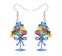 BAMAY Acrilico Floreale Vino Bicchiere Margarita Orecchini Leggero Pendenti Fiore Frutta Farfalla Gioielli Vino Regali per gli Amanti Cocktail Donne Mamma Hawaiano Vacanza (Blueness)