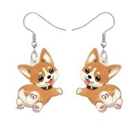 BAMAY Carino Corgi Orecchini Amanti dei Cane Regali per le Donne Proprietari di Cani Animali Mamma Acrilico Pendenti Gioielli Cucciolo (Marrone)
