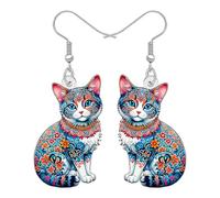 BAMAY Divertente regalo per gli amanti dei gatti, orecchini bohémien a forma di gatto, in acrilico, gioielli bohémien, art deco, stravaganti, regalo per donne, mamma, proprietari di animali domestici